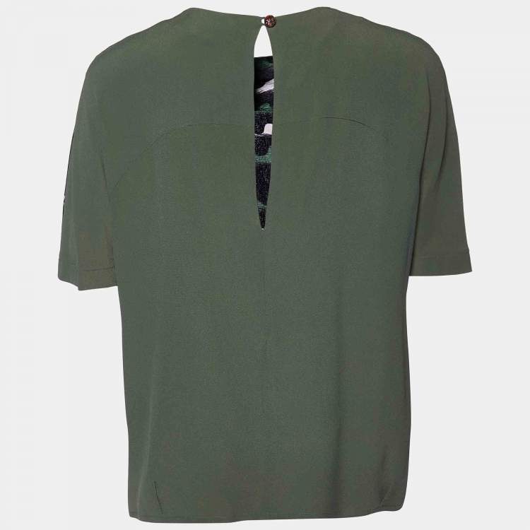 Pre Owned Kenzo Green Printed Silk Short Sleeve Top M