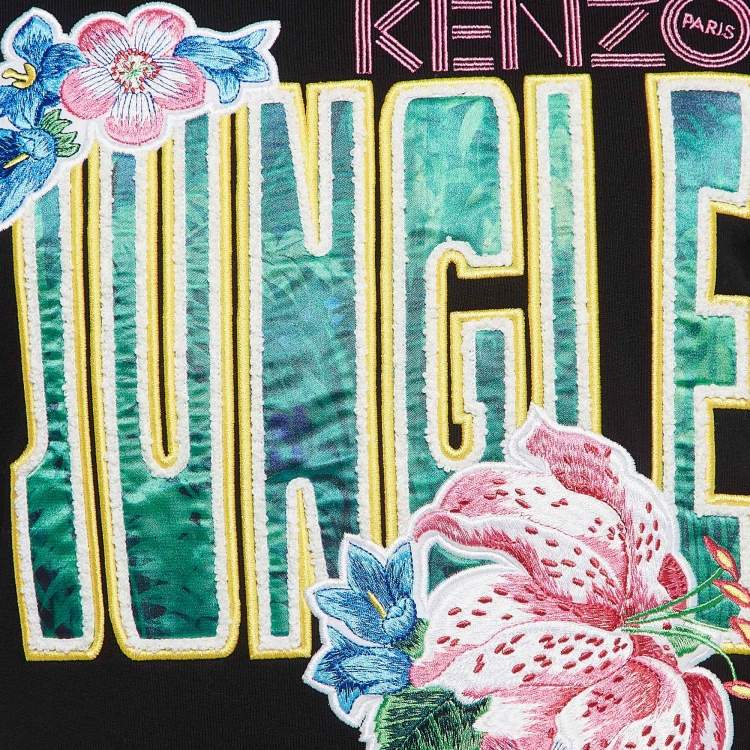 Pre Owned Kenzo Black Jungle Embroidered  Cotton Knit Sweatshirt S