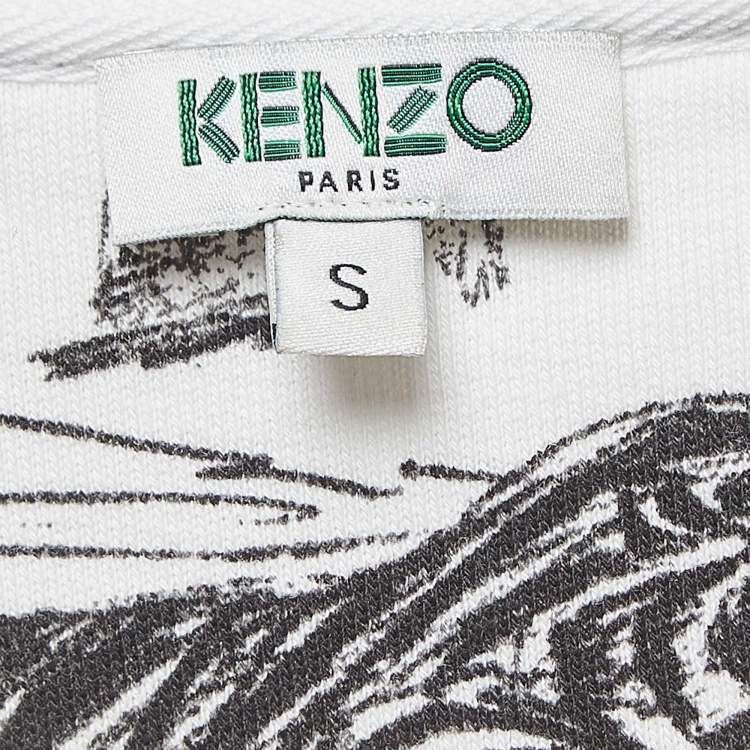 Pre Owned Kenzo White Jungle Embroidered Cotton Knit Crew Neck Sweatshirt S