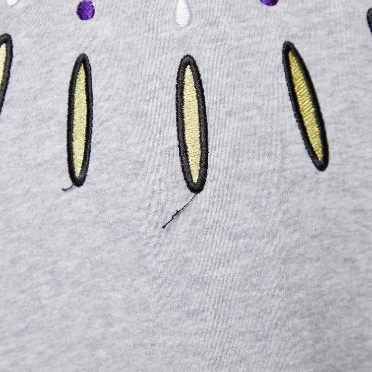 Pre Owned Kenzo Grey Cotton Eye Embroidered Sweatshirt XL