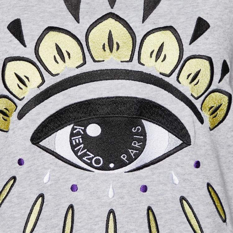 Pre Owned Kenzo Grey Cotton Eye Embroidered Sweatshirt XL