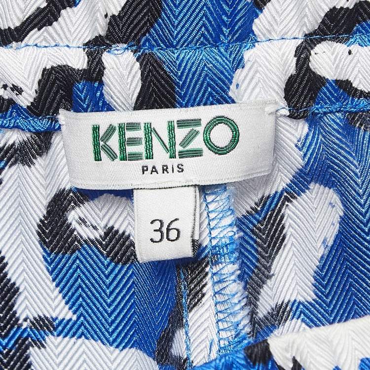 Pre Owned Kenzo Blue Print Silk Elasticated Waist Pants S