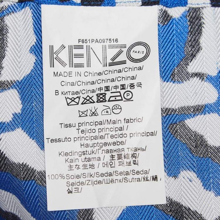 Pre Owned Kenzo Blue Print Silk Elasticated Waist Pants S