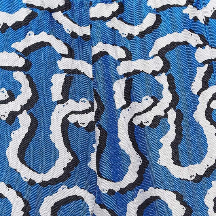 Pre Owned Kenzo Blue Print Silk Elasticated Waist Pants S