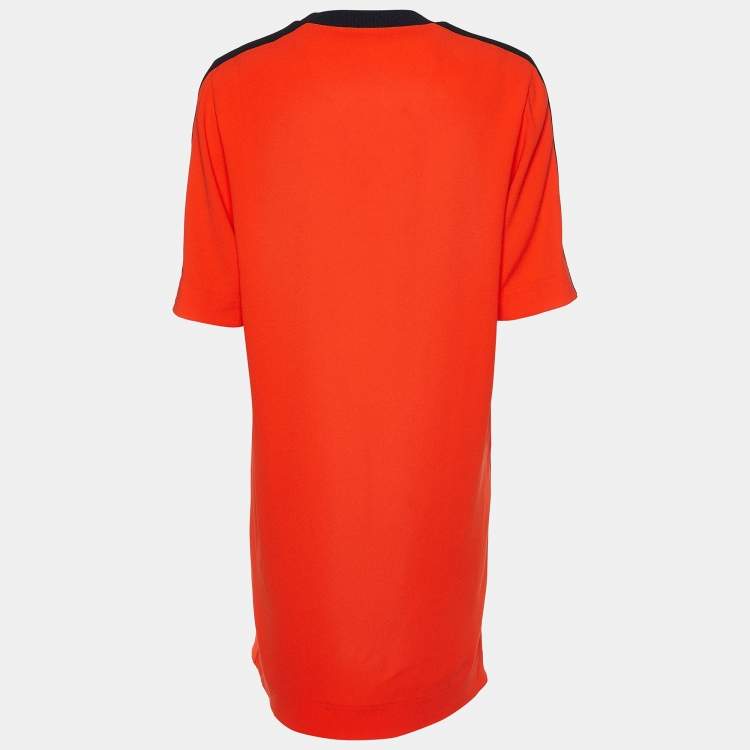 Pre Owned Kenzo Orange Crepe Tiger Motif Embroidered Shift Dress XS