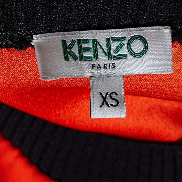 Pre Owned Kenzo Orange Crepe Tiger Motif Embroidered Shift Dress XS