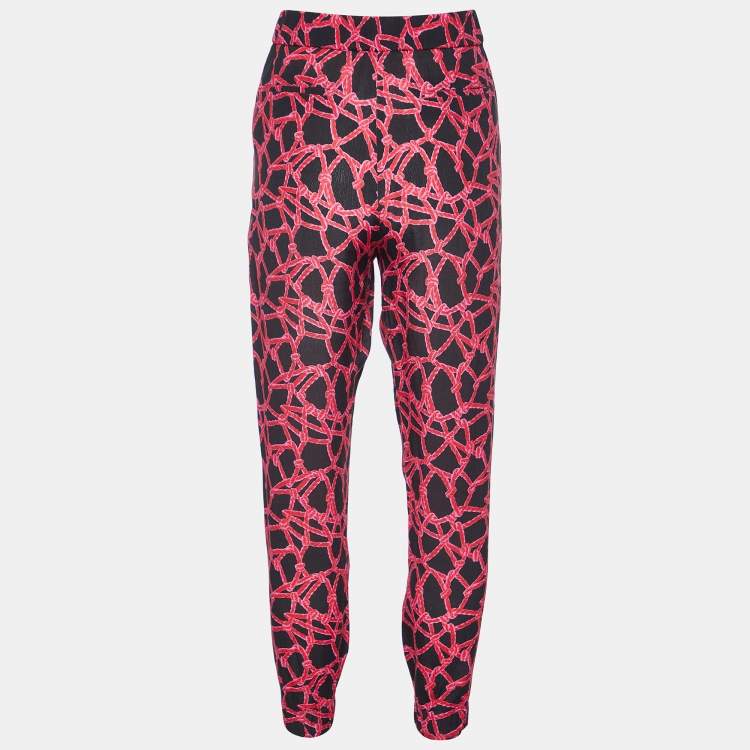 Pre Owned Kenzo Black/Pink Rope Print Crepe Trousers S