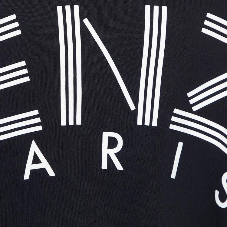 Pre Owned Kenzo Black Logo Print Cotton V-Neck Sweatshirt M