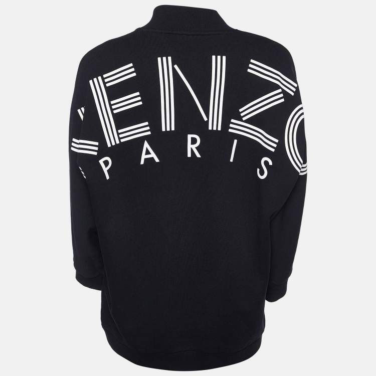 Pre Owned Kenzo Black Logo Print Cotton V-Neck Sweatshirt M