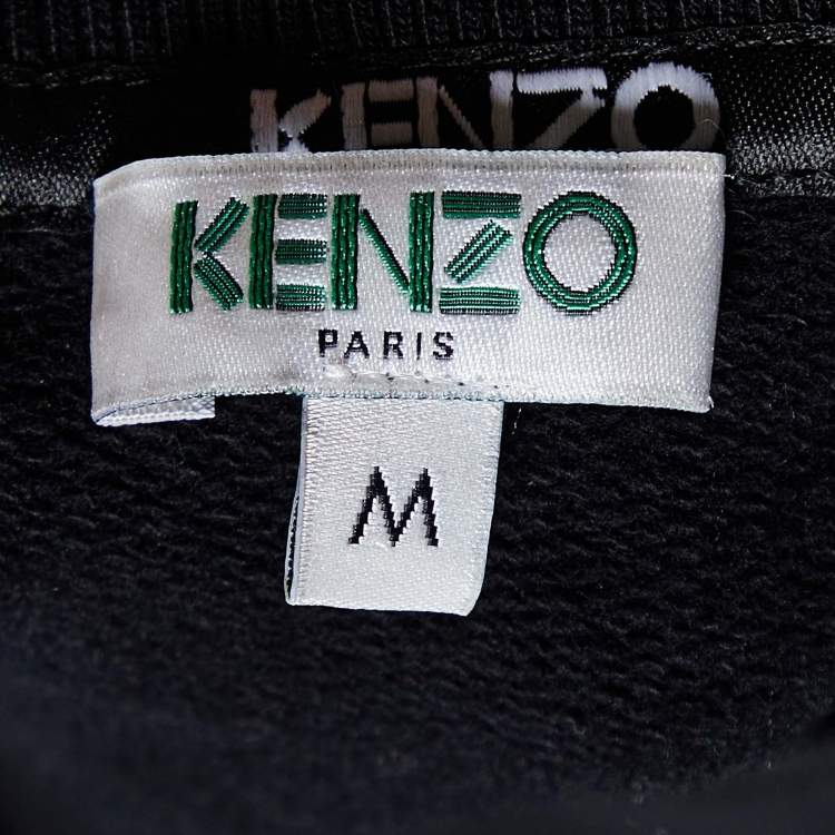 Pre Owned Kenzo Black Logo Print Cotton V-Neck Sweatshirt M