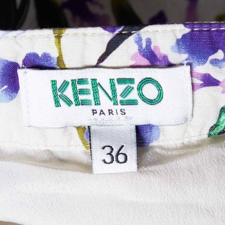 Pre Owned Kenzo White Sea Lily Print Cotton Midi Skirt S