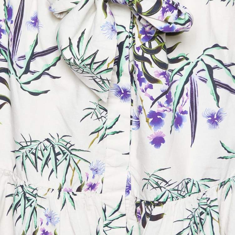 Pre Owned Kenzo White Sea Lily Print Cotton Midi Skirt S