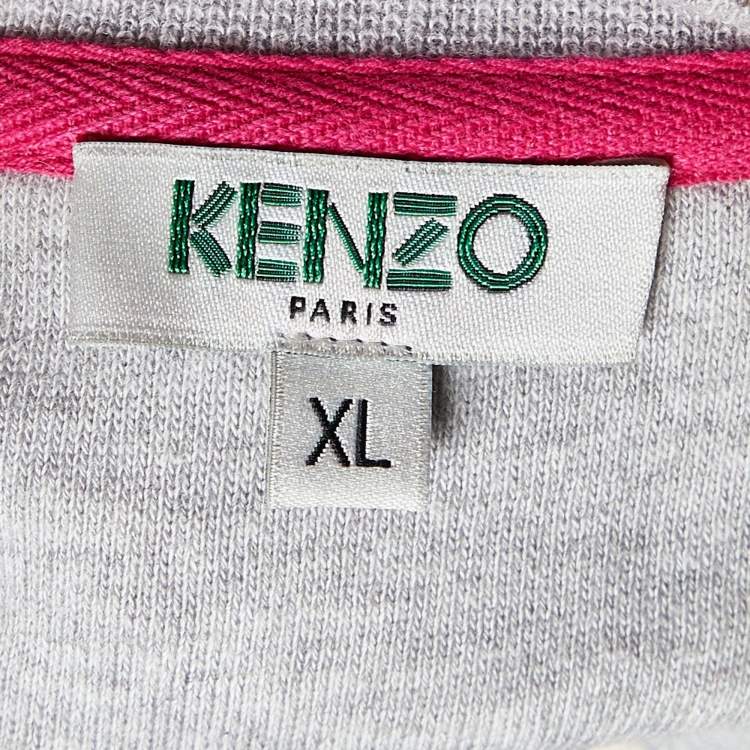 Pre Owned Kenzo Grey Cotton Tiger Embroidered Sweater Dress XL