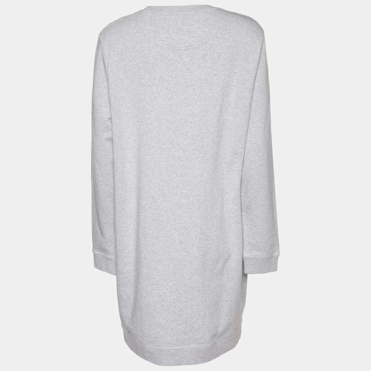 Pre Owned Kenzo Grey Cotton Tiger Embroidered Sweater Dress XL