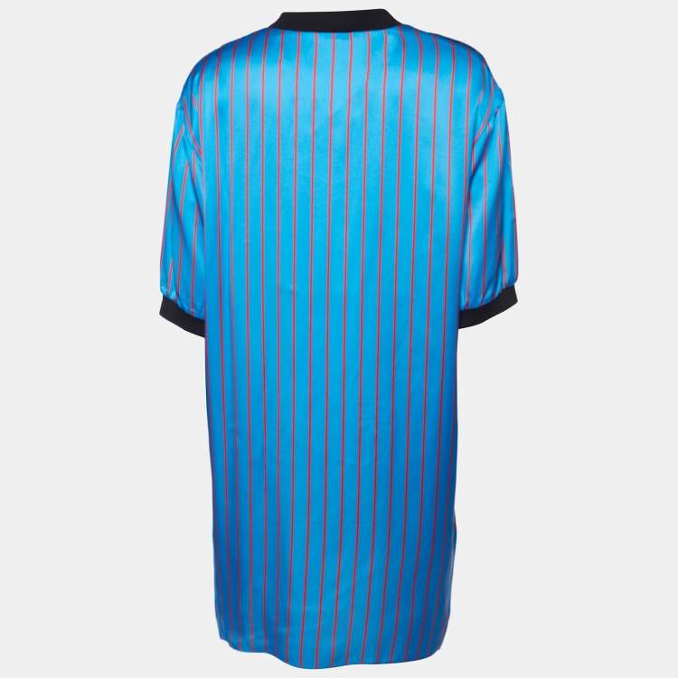 Pre Owned Kenzo Blue Hyper Stripe Print Silk Satin Shift Dress M
