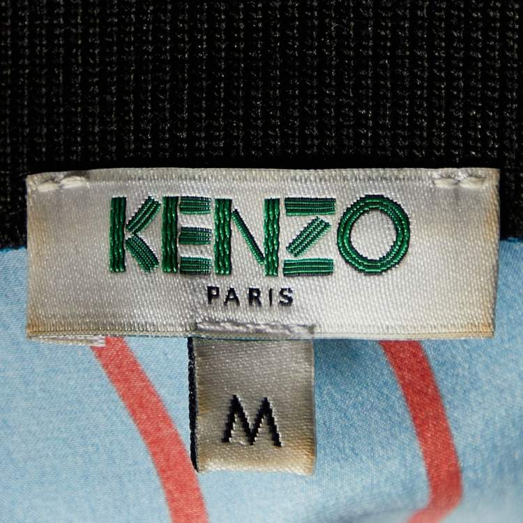 Pre Owned Kenzo Blue Hyper Stripe Print Silk Satin Shift Dress M