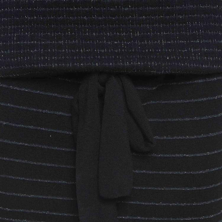 Pre Owned Kenzo Black Stripe Lurex Knit Belted Mini Dress M