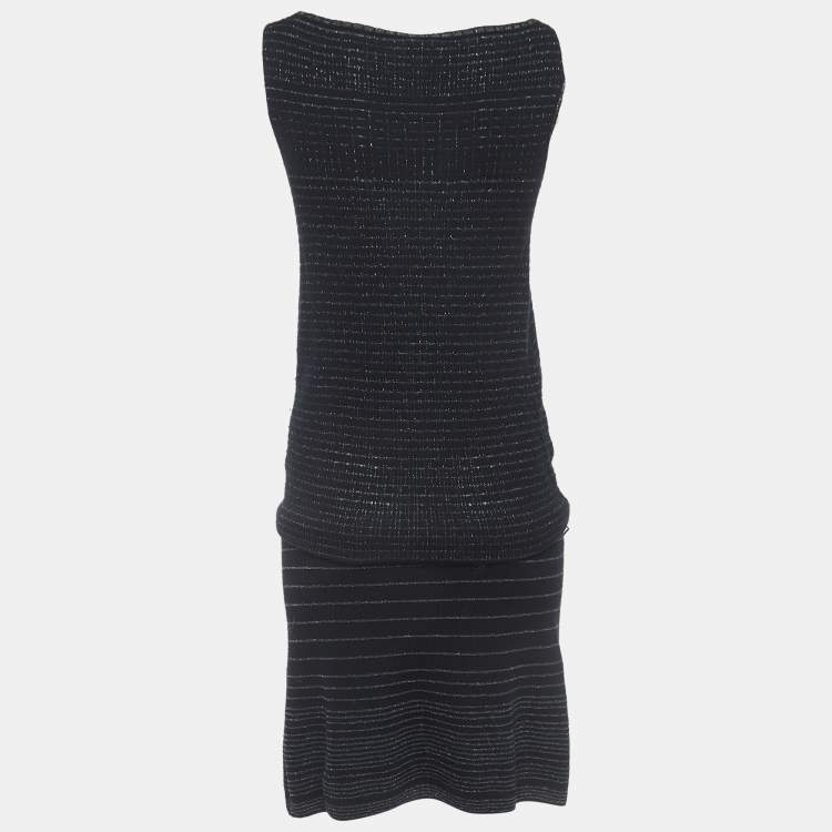 Pre Owned Kenzo Black Stripe Lurex Knit Belted Mini Dress M