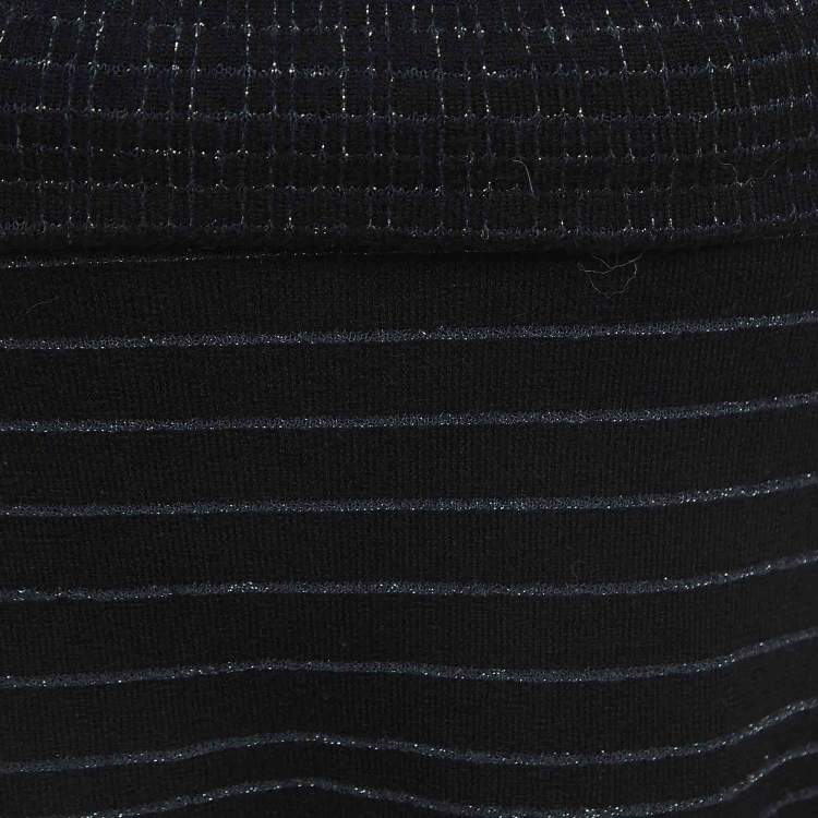 Pre Owned Kenzo Black Stripe Lurex Knit Belted Mini Dress M