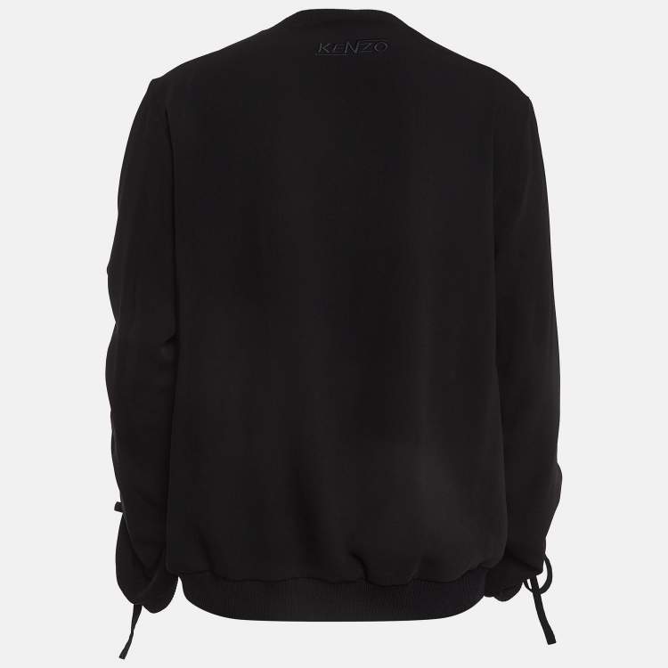 Pre Owned Kenzo Black Crepe Knot Ruched Sleeve Top L