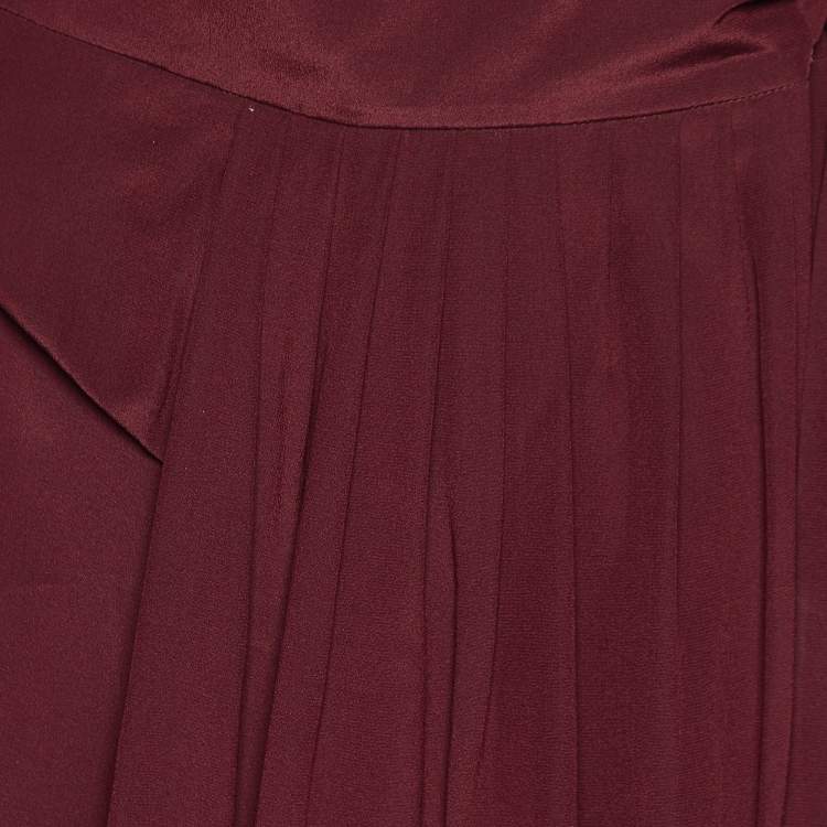 Pre Owned Kenzo Maroon Silk Wrap Maxi Skirt M