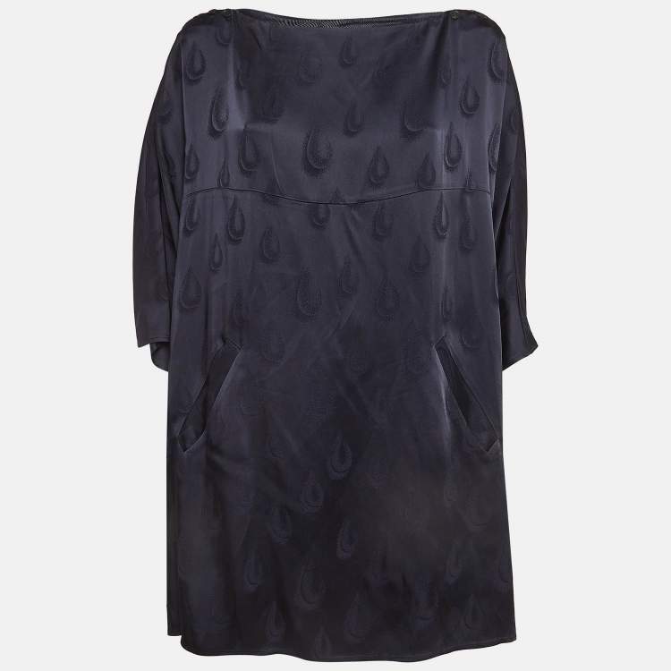 Kenzo Navy Blue Patterned Satin Loose Fit Mini Dress S Kenzo TLC