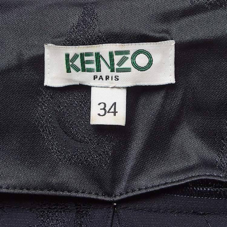 Pre Owned Kenzo Navy Blue Patterned Satin Loose Fit Mini Dress S