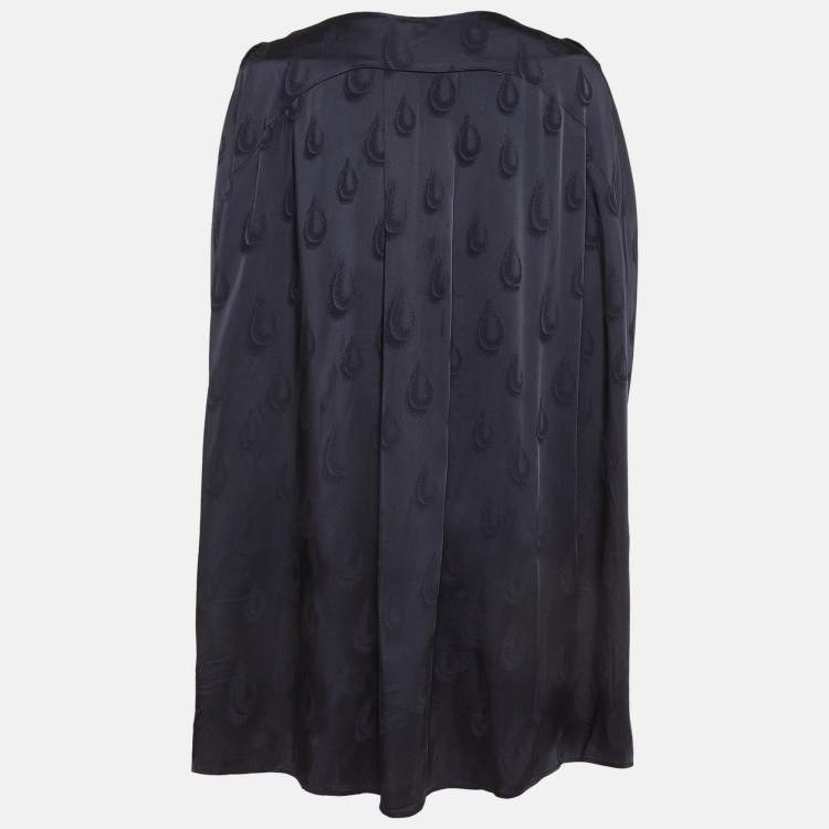 Pre Owned Kenzo Navy Blue Patterned Satin Loose Fit Mini Dress S