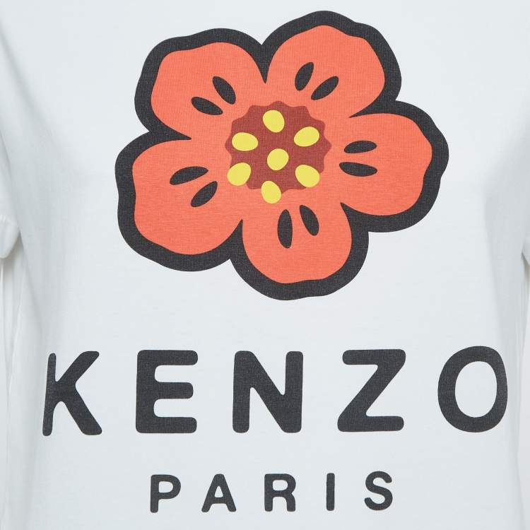 Pre Owned Kenzo White Printed Cotton Knit Top XS