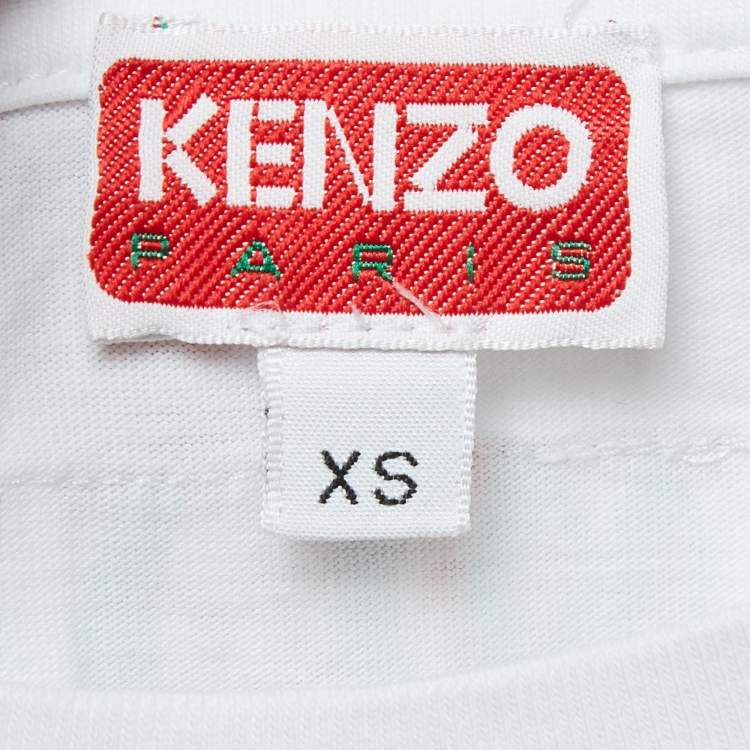 Pre Owned Kenzo White Printed Cotton Knit Top XS