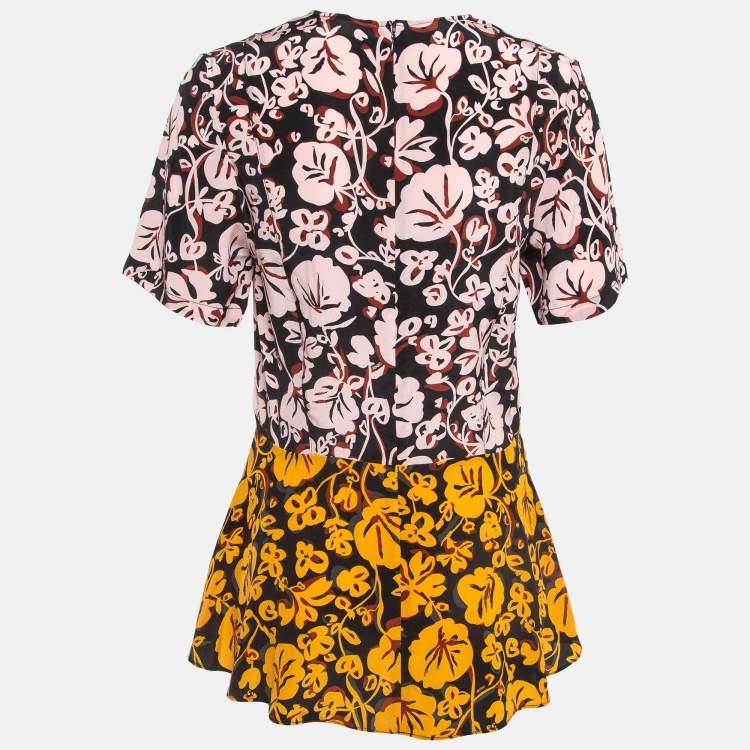 Pre Owned Kenzo Multicolor Floral Print Silk Flared Top M