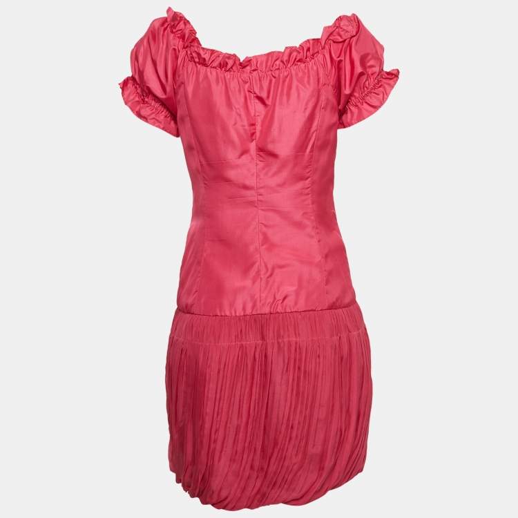 Pre Owned Kenzo Pink Silk Ruffled Zip Front Short Dress S