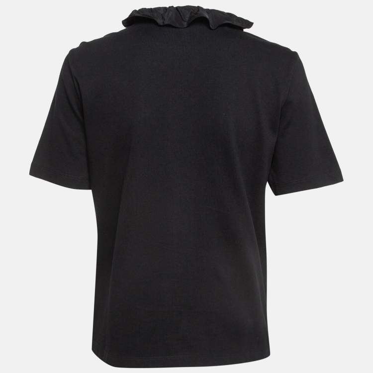 Pre Owned Kenzo Black Tiger Embroidered Cotton Ruffled T-Shirt S