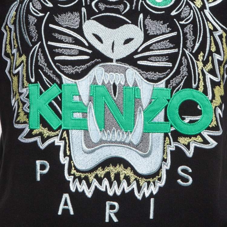Pre Owned Kenzo Black Logo Tiger Embroidered Cotton Sweatshirt M