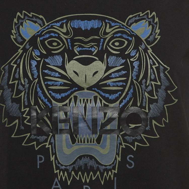 Pre Owned Kenzo Black Tiger Print Cotton Knit Short Sleeves T-shirt M