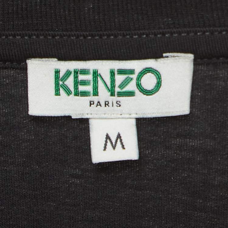 Pre Owned Kenzo Black Tiger Print Cotton Knit Short Sleeves T-shirt M