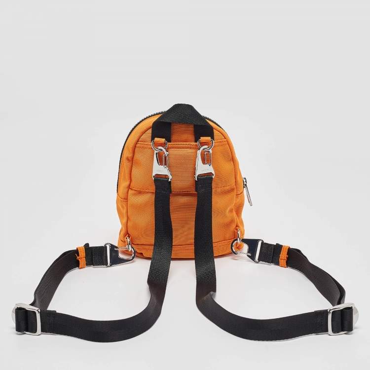 Pre Owned Kenzo Orange/Black Nylon Mini Embroidered Tiger Backpack