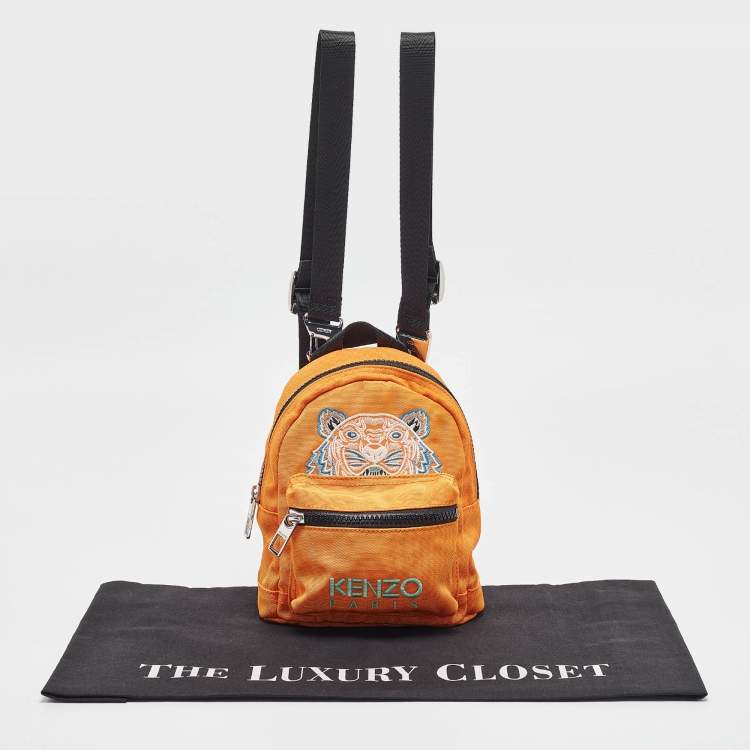 Pre Owned Kenzo Orange/Black Nylon Mini Embroidered Tiger Backpack