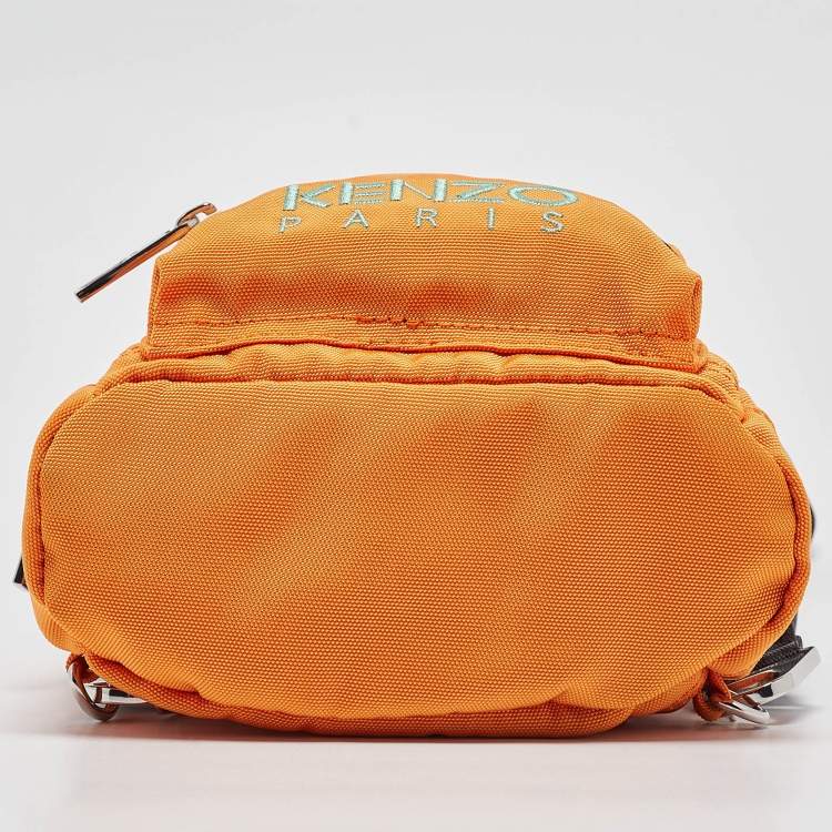 Pre Owned Kenzo Orange/Black Nylon Mini Embroidered Tiger Backpack