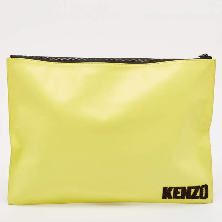 Pre Owned Kenzo Yellow Leather Oversized Forever No? Clutch