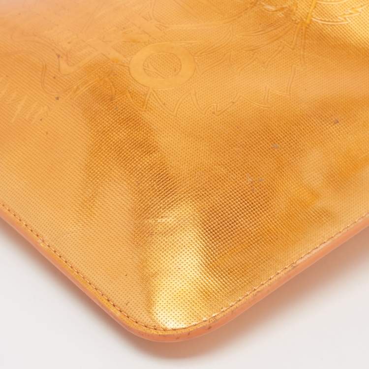 Pre Owned Kenzo Bronze Vinyl Tiger Motif Slim Clutch