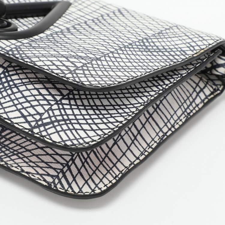 Pre Owned Kenzo White/Black Printed Leather Raindrop Shoulder Bag