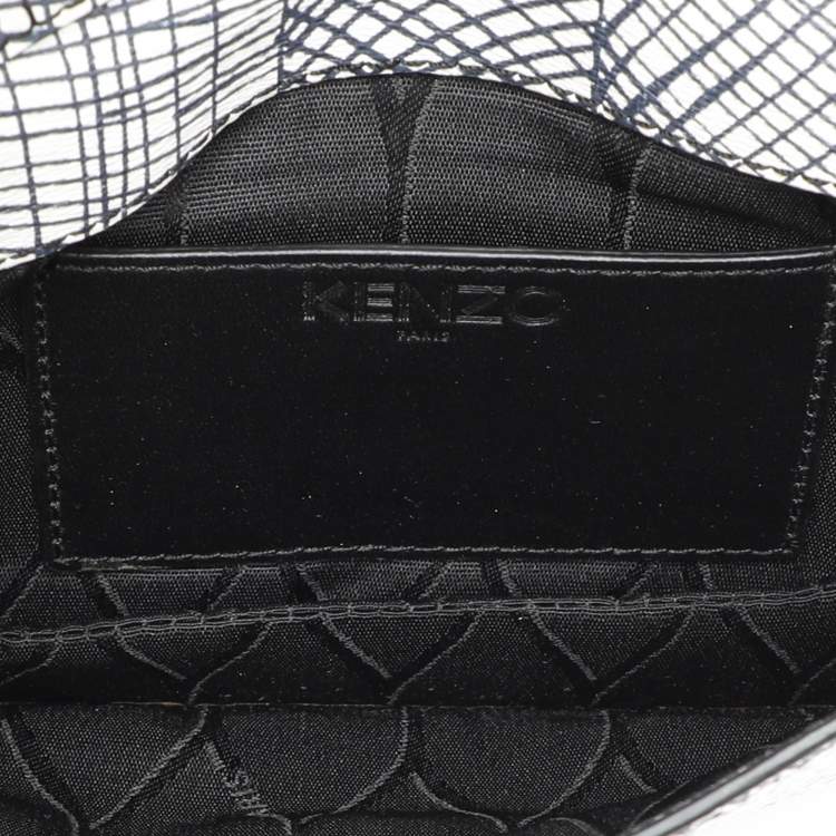 Pre Owned Kenzo White/Black Printed Leather Raindrop Shoulder Bag