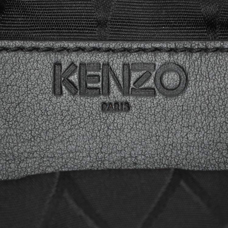 Pre Owned Kenzo White/Black Printed Leather Raindrop Shoulder Bag