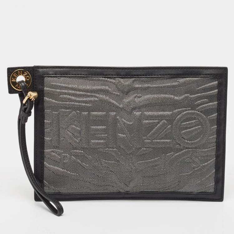 Pre Owned Kenzo Black/Multicolor Leather and Fabric Organizer Pouch