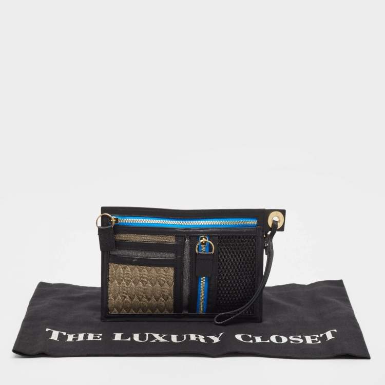 Pre Owned Kenzo Black/Multicolor Leather and Fabric Organizer Pouch