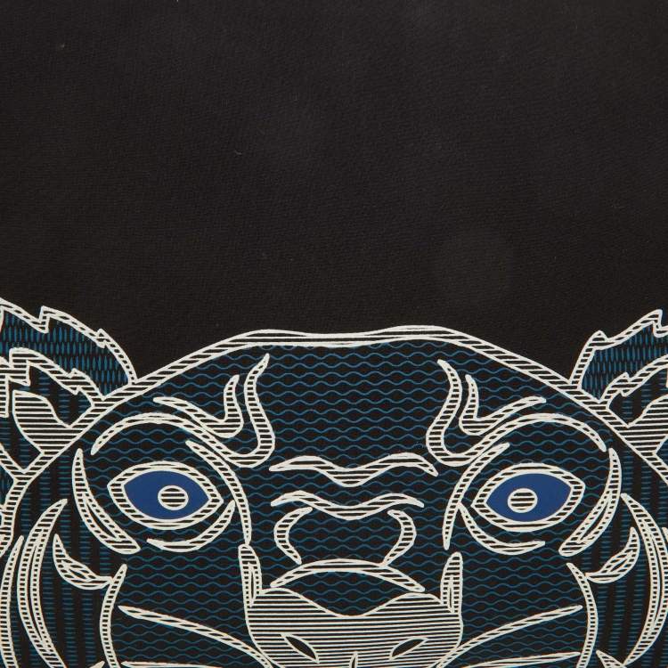 Pre Owned Kenzo Black Fabric Tiger Print Flat Zip Pouch