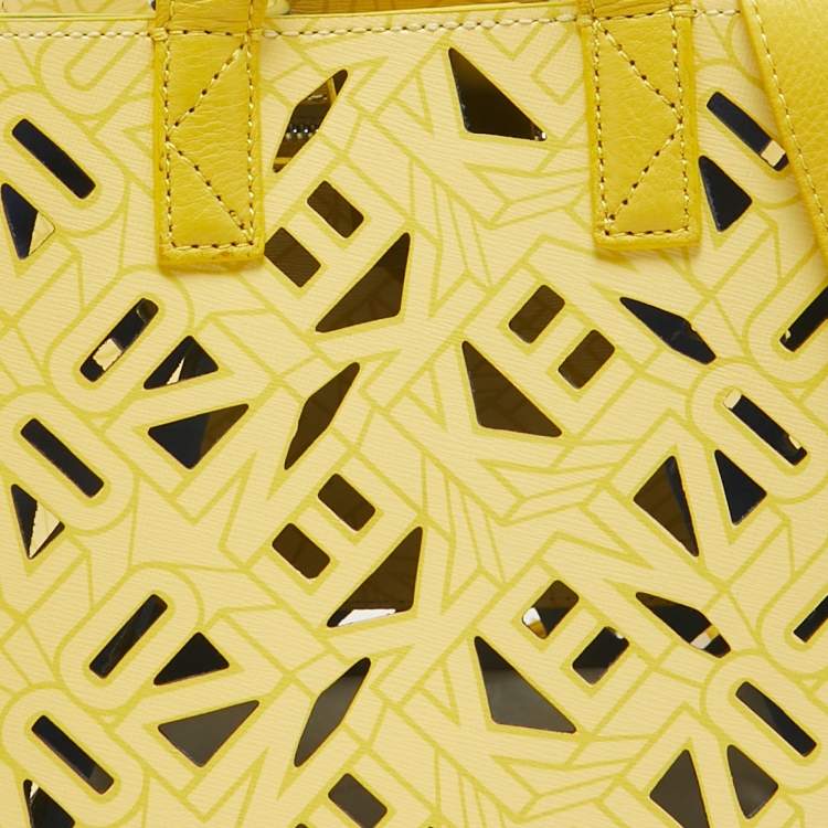 Pre Owned Kenzo Yellow Laser Cut Leather Mini Flying Logo Tote