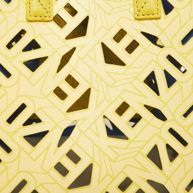 Pre Owned Kenzo Yellow Laser Cut Leather Mini Flying Logo Tote