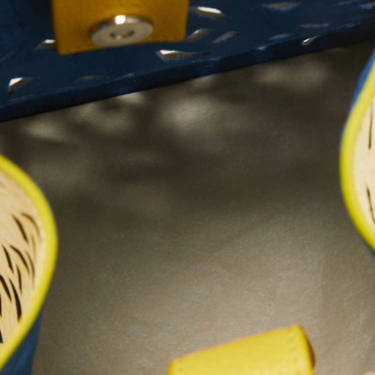 Pre Owned Kenzo Yellow Laser Cut Leather Mini Flying Logo Tote